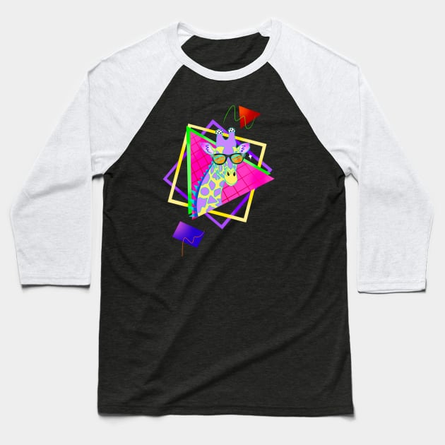 80’s Neon Giraffe Baseball T-Shirt by WonderstruckMadness